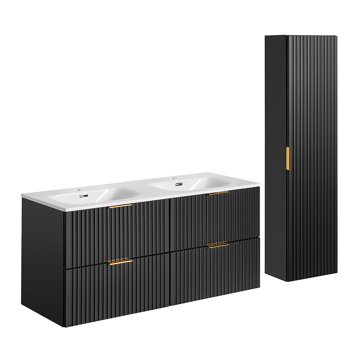 Conjunto mueble doble lavabo encastrado 120cm y columna adriel negro