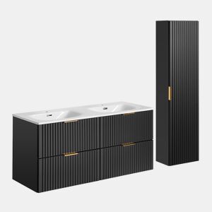 Móvel de lavatório duplo de 120cm com coluna Adriel Preto