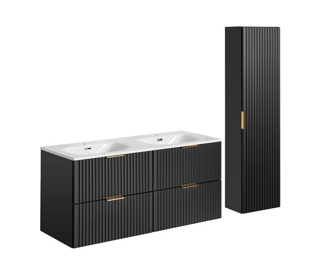 Conjunto mueble doble lavabo encastrado 120cm y columna adriel negro