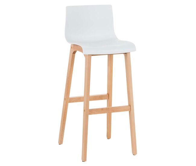 Taburete de bar hover estructura de plástico base de cuatro patas natura madera blanco 46x41x102 cm