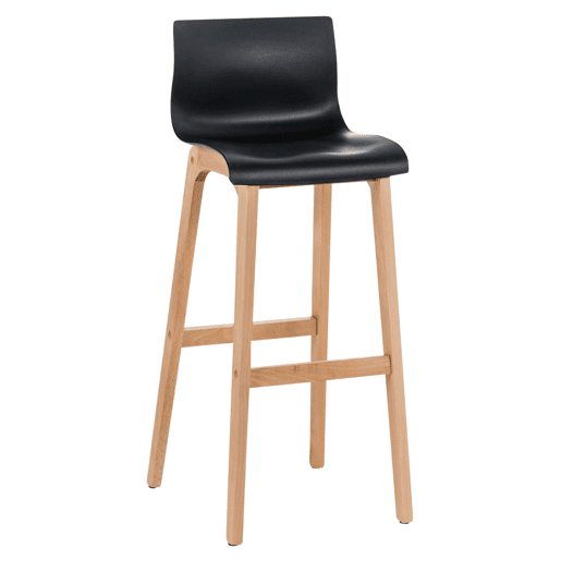 Taburete de bar Hover estructura de plástico base de cuatro patas Natura Madera Negro 46X41X102 cm