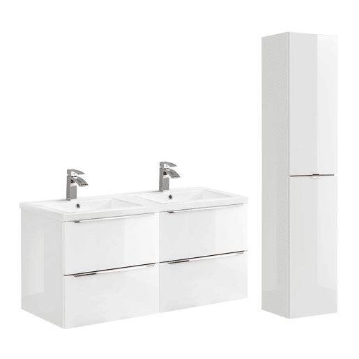 Conjunto móvel lavatório duplo encastrável 120cm e coluna Abril Branco