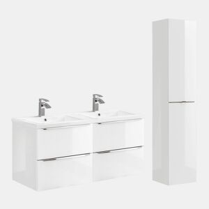 Conjunto móvel lavatório duplo encastrável 120cm e coluna Abril Branco
