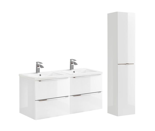 Conjunto mueble lavabo doble encastrado 120cm y columna april blanco