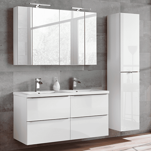Conjunto móvel lavatório duplo encastrável 120cm e coluna Abril Branco