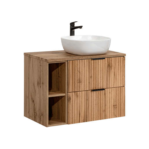 Móvel de lavatório simples 80cm 2 nichos e pedestal Adriel Madeira