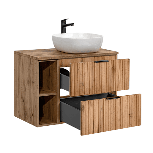 Móvel de lavatório simples 80cm 2 nichos e pedestal Adriel Madeira