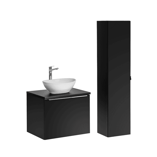 Conjunto móvel lavatório simples 60cm e coluna Eros Preto