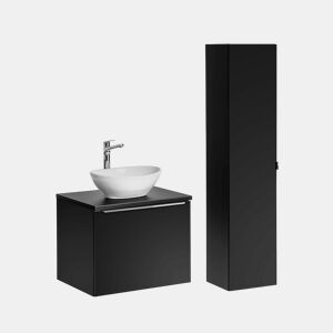 Conjunto móvel lavatório simples 60cm e coluna Eros Preto