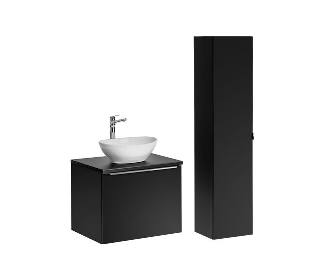 Conjunto lavabo individual 60cm y mueble columna éros negro