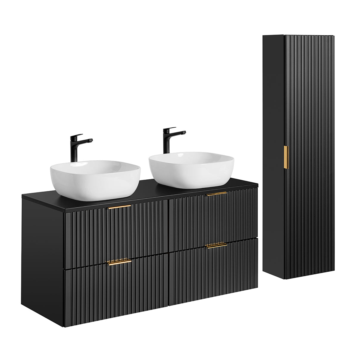 Conjunto mueble doble lavabo 120cm y columna adriel negro