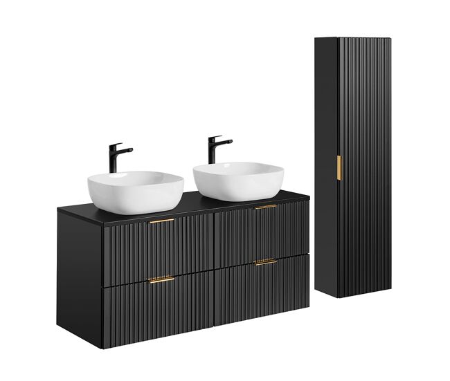 Conjunto mueble doble lavabo 120cm y columna adriel negro