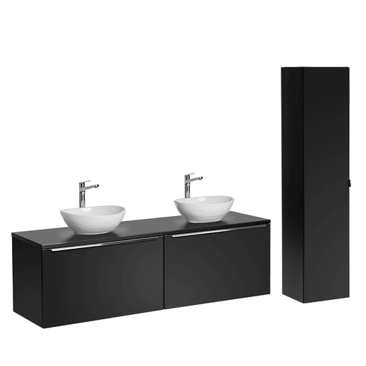 Conjunto móvel lavatório duplo 160cm e coluna Eros Preto