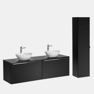 Conjunto móvel lavatório duplo 160cm e coluna Eros Preto