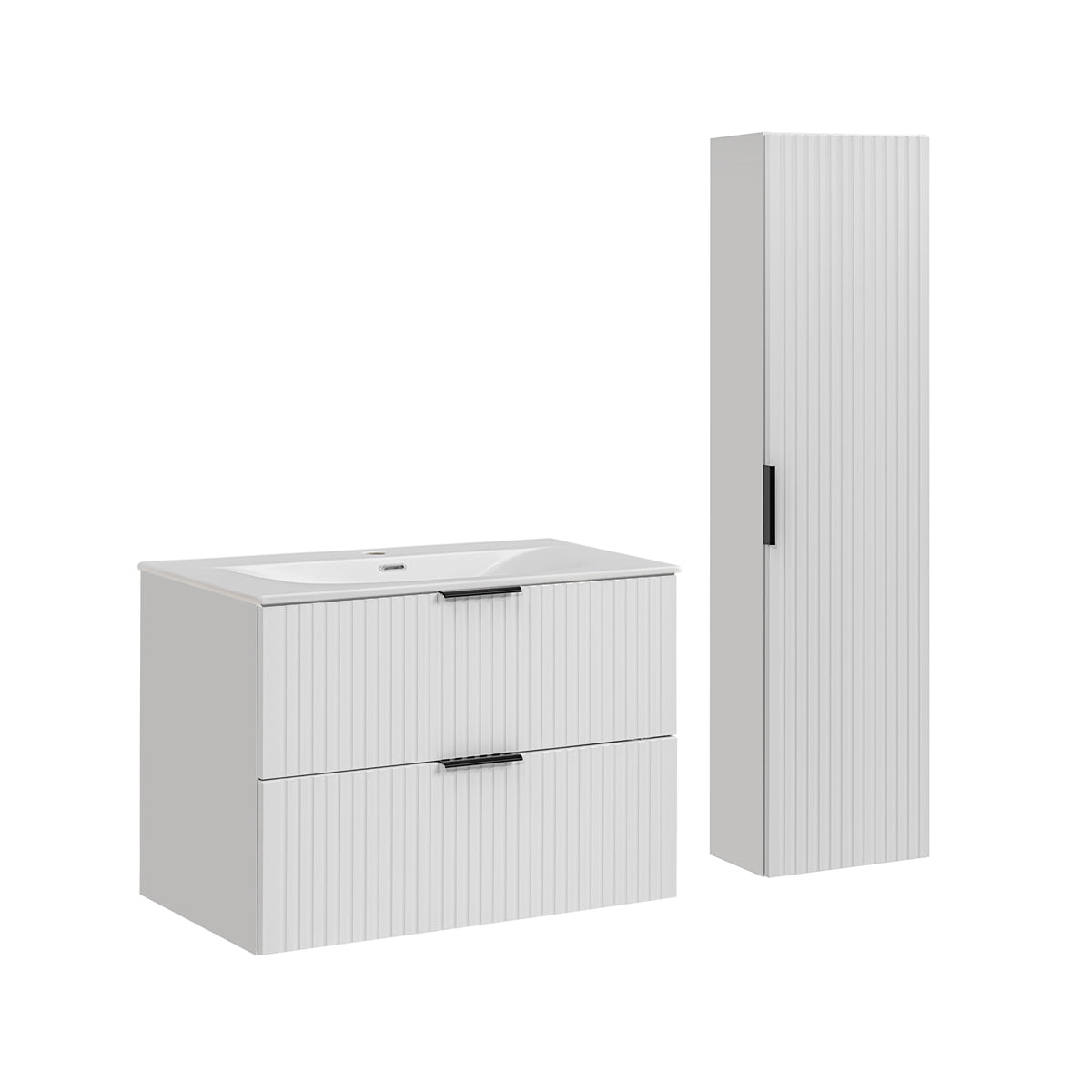 Conjunto mueble con lavabo individual encastrable 80cm y columna adriel blanco