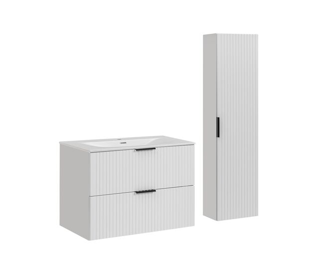 Conjunto mueble con lavabo individual encastrable 80cm y columna adriel blanco