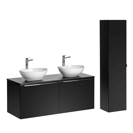 Conjunto móvel lavatório duplo 120cm e coluna Eros Preto