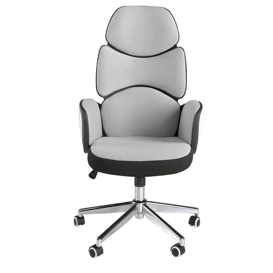 ANGEL CERDA Silla oficina giratoria tela gris claro y pvc blanco brillo