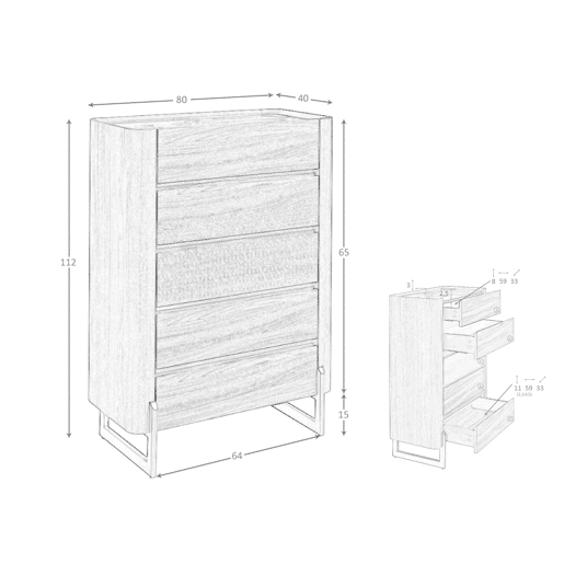 ANGEL CERDA Chiffonier em nogueira e aço escuro metalizado com tampo em mármore porcelânico
