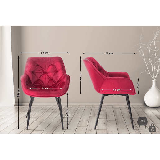 Set de 4 sillas Tanna de salón en terciopelo Rojo 62X58X83 cm