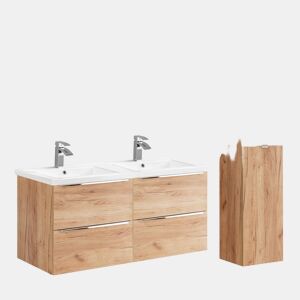 Conjunto móvel lavatório duplo embutido 120cm e coluna April Madeira