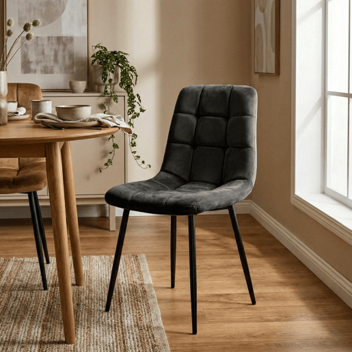Juego de 4 sillas de comedor Antibes Terciopelo Gris oscuro 55X45X84 cm