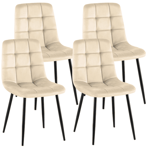 Juego de 4 sillas de comedor Antibes Terciopelo Blanco crema 55X45X84 cm
