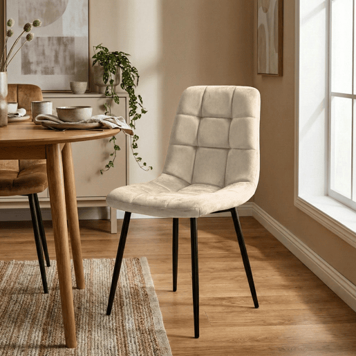 Juego de 4 sillas de comedor Antibes Terciopelo Blanco crema 55X45X84 cm