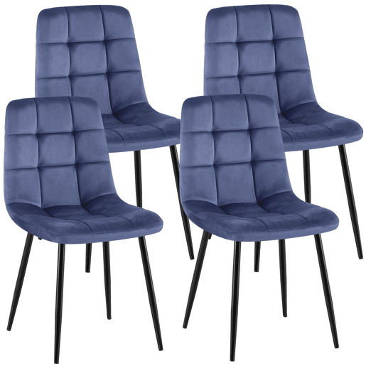 Juego de 4 sillas de comedor Antibes Terciopelo Azul 55X45X84 cm