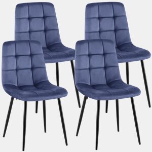 Juego de 4 sillas de comedor Antibes Terciopelo Azul 55X45X84 cm