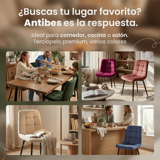 Juego de 4 sillas de comedor Antibes Terciopelo Azul 55X45X84 cm
