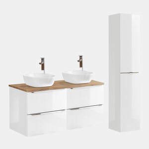 Conjunto móvel lavatório duplo 120cm e coluna Abril Branco e Madeira