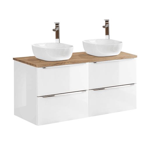Conjunto móvel lavatório duplo 120cm e coluna Abril Branco e Madeira