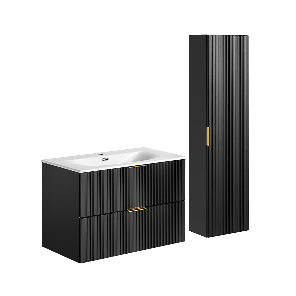 Conjunto mueble lavabo individual encastrado 80cm y columna adriel negro