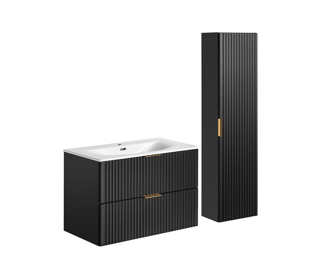 Conjunto mueble lavabo individual encastrado 80cm y columna adriel negro
