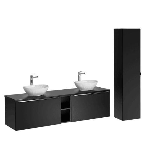 Móvel de lavatório duplo de 180 cm com 2 nichos e pedestal Eros Preto
