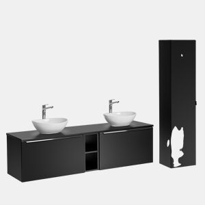 Móvel de lavatório duplo de 180 cm com 2 nichos e pedestal Eros Preto