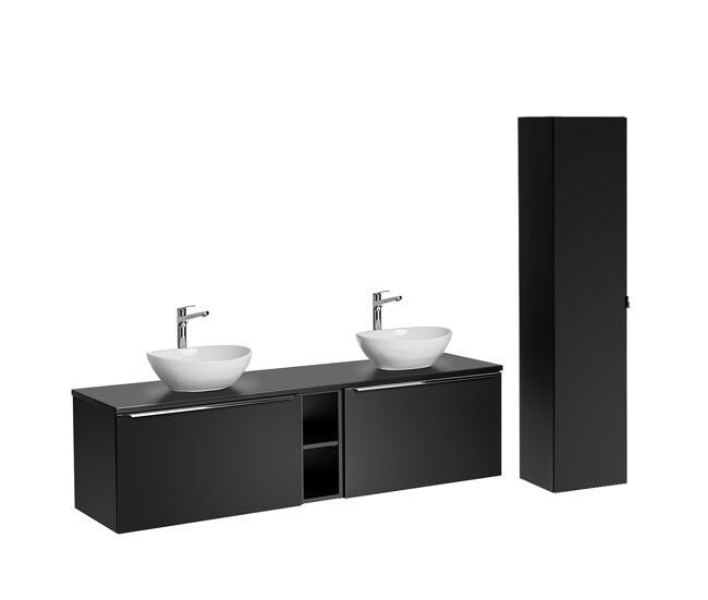 Conjunto mueble lavabo doble 180cm 2 nichos y columna éros negro