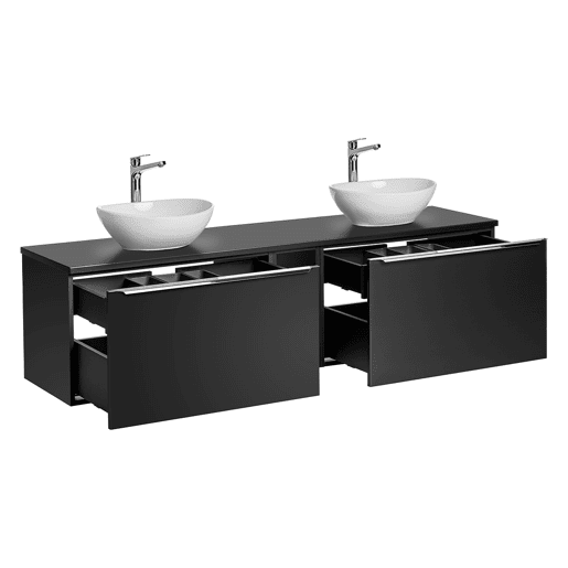 Móvel de lavatório duplo de 180 cm com 2 nichos e pedestal Eros Preto