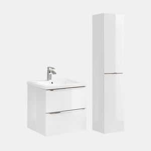 Conjunto móvel lavatório individual encastrado 60cm e coluna April Branco