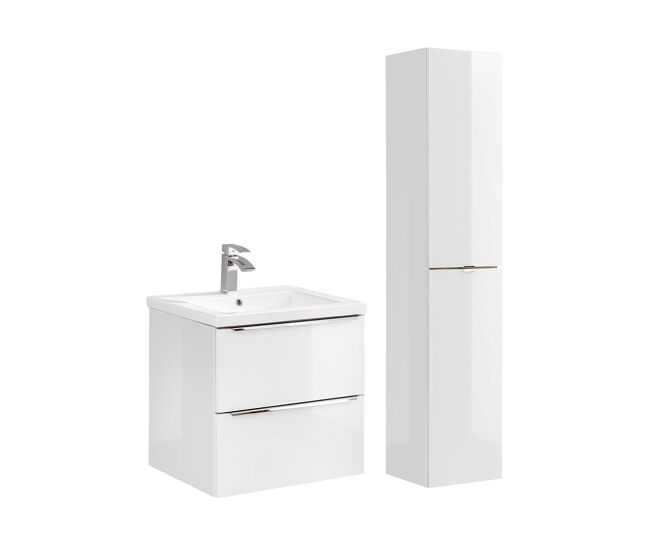 Conjunto de mueble lavabo individual encastrable de 60cm y columna april blanco