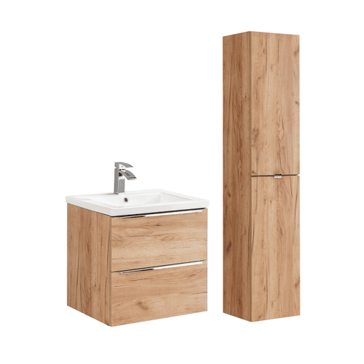 Conjunto móvel lavatório simples embutido 60cm e coluna April Madeira