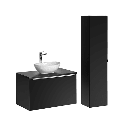 Conjunto móvel lavatório simples 80cm e coluna Eros Preto