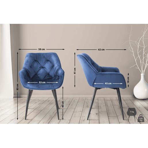 Set de 4 sillas Tanna de salón en terciopelo Azul 62X58X83 cm