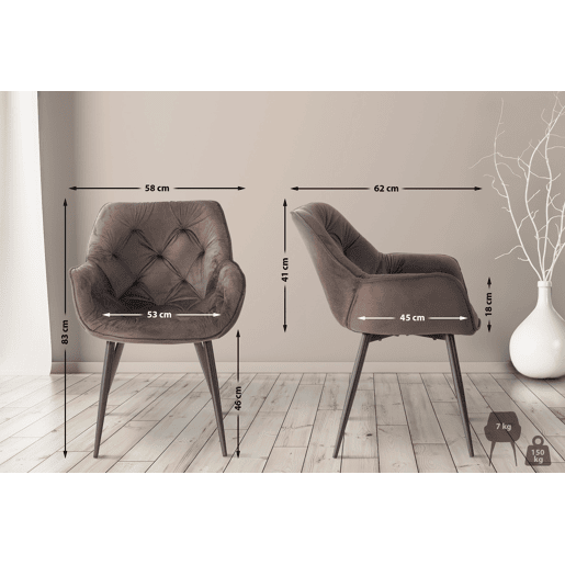 Set de 4 sillas Tanna de salón en terciopelo Marrón 62X58X83 cm
