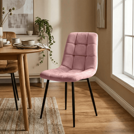 Juego de 4 sillas de comedor Antibes Terciopelo Rosado 55X45X84 cm