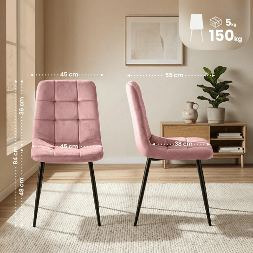 Juego de 4 sillas de comedor Antibes Terciopelo Rosado 55X45X84 cm