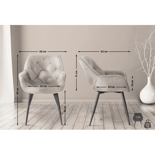 Set de 4 sillas Tanna de salón en terciopelo Gris 62X58X83 cm