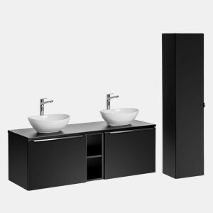 Conjunto móvel lavatório duplo 140cm 2 nichos e coluna Eros Preto