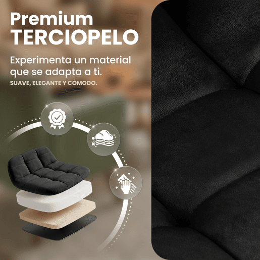 Juego de 4 sillas de comedor Antibes Terciopelo Negro 55X45X84 cm
